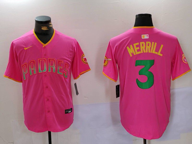 Men San Diego Padres #3 Merrill Pink Joint Name 2024 Nike MLB Jersey style 1